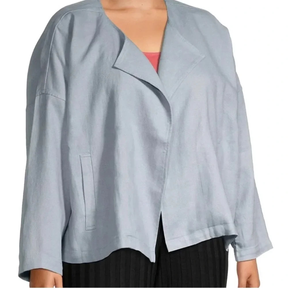 Eileen Fisher Blue Linen Jacket with Relaxed Silhouette - Picture 5 of 6